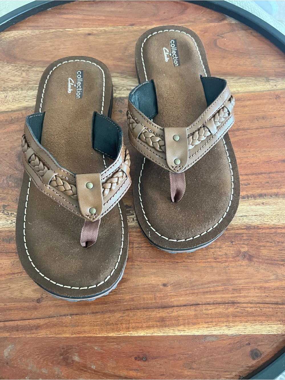 Collections by Clark’s Brown Braided Leather Slide Sandals Size 7 NWOT
